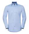964M Russell Athletic Collection Long Sleeve Contrast Herringbone Shirt Light Blue / Mid Blue colour image
